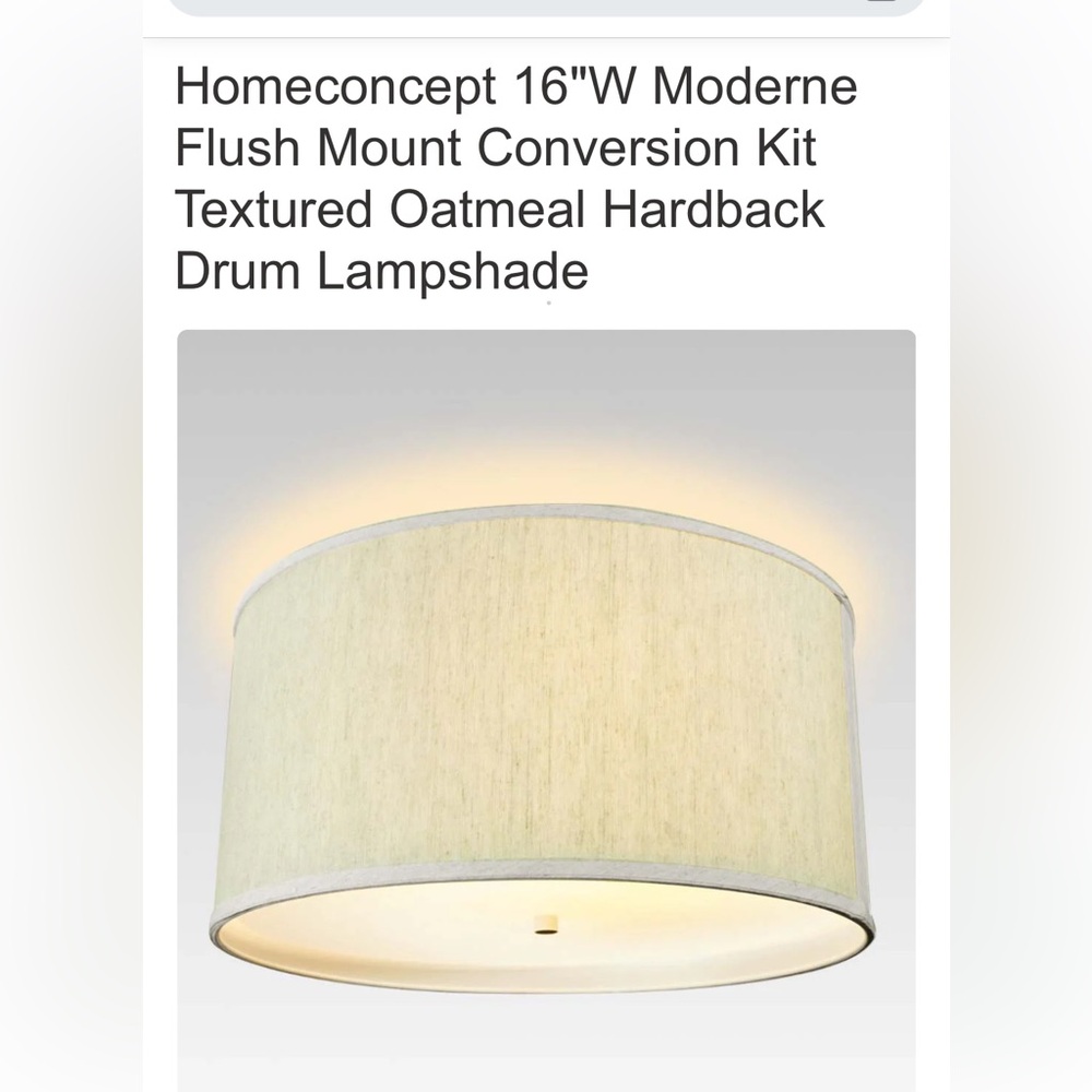 Homeconcept 16" Flush Mount Conversion Kit Textured Oatmeal Drum Lampshade